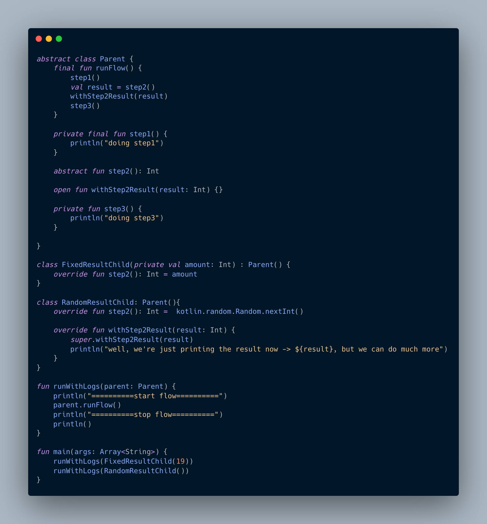 sample code for the template pattern